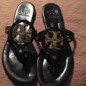 Black Tory Burch Sandal with Gold Tory Logo